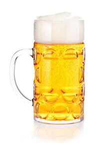 32oz clear plastic beer mug with handle, reusable, dishwasher safe, plastic for indoor/outdoor use, made in usa