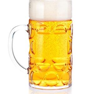 32oz Clear Plastic Beer Mug with Handle, Reusable, Dishwasher Safe, Plastic for Indoor/Outdoor Use, MADE IN USA