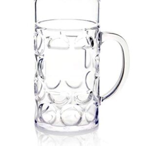 32oz Clear Plastic Beer Mug with Handle, Reusable, Dishwasher Safe, Plastic for Indoor/Outdoor Use, MADE IN USA