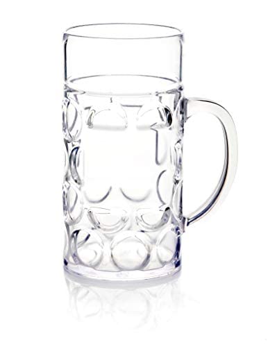 32oz Clear Plastic Beer Mug with Handle, Reusable, Dishwasher Safe, Plastic for Indoor/Outdoor Use, MADE IN USA