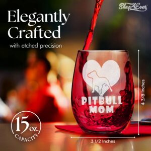 shop4ever Pitbull Mom Laser Engraved Stemless Wine Glass 15 oz. Pitbull Mama Pittie Dog Mom Gift