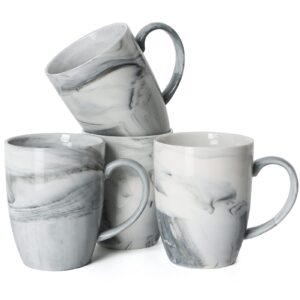 smilatte 14 oz marble coffee mugs, m067 novelty marble ceramic cup for home and office, microwave dishwasher safe, set of 4, gray