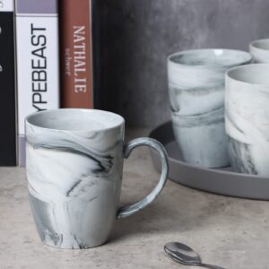 Smilatte 14 OZ Marble Coffee Mugs, M067 Novelty Marble Ceramic Cup for Home and Office, Microwave Dishwasher Safe, Set of 4, Gray