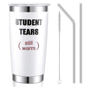 newtay stainless steel teacher mugs 20 oz student tears funny teacher gift travel tumbler with lid straws and brush teacher appreciation tumbler thanksgiving christmas gifts for teachers