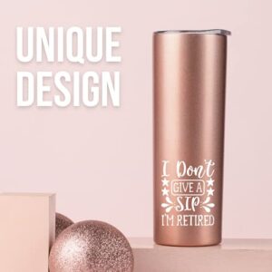 Onebttl Retirement Gifts for Women, Funny Retirement Tumbler 20oz Stainless Steel, Retirement Gifts for Coworkers, Grandma, Friends, Nurse, Retired Gifts - Rose Gold (I Don't Give a Sip I'm Retired)