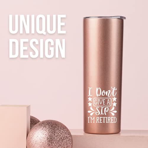 Onebttl Retirement Gifts for Women, Funny Retirement Tumbler 20oz Stainless Steel, Retirement Gifts for Coworkers, Grandma, Friends, Nurse, Retired Gifts - Rose Gold (I Don't Give a Sip I'm Retired)