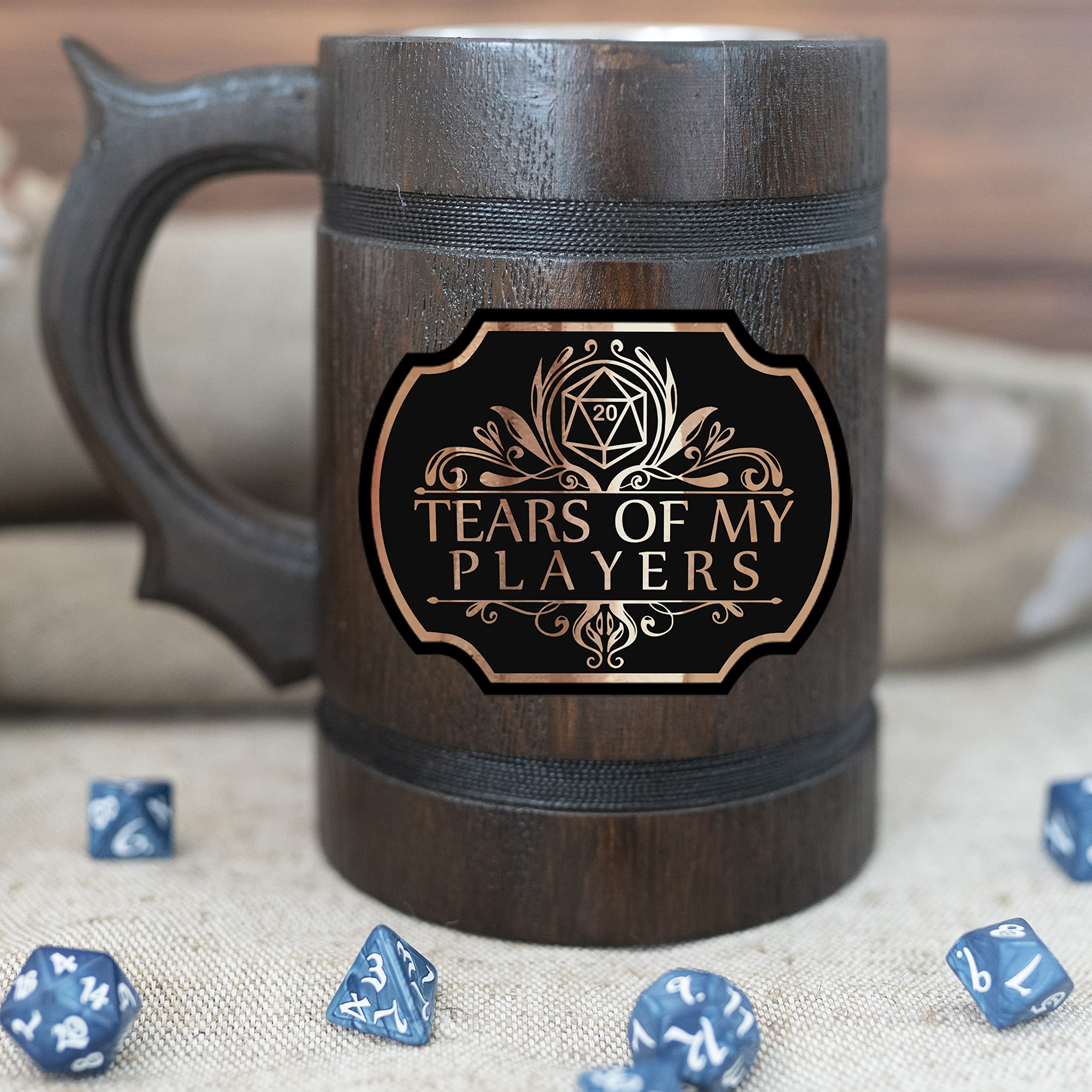 Tears of My Players Mug for Dungeons and Dragons Party Gifts for dnd Lovers DM Wooden Beer Mug 17oz Dungeon Master D&D Gift Beer Stein Anniversary Christmas Birthday Gifts For Him Beer Tankard K664