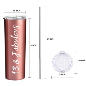 BRT Bearingshui 13th & Fabulous Stainless Steel Tumbler Cup Rose Gold 20 Oz, 13 Birthday Party Decorations Supplies Present, 13 Birthday Gifts Idea for Girl, Gifts for 13 Years Old Girl
