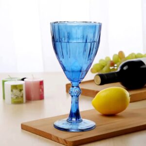 Clear Glass Goblet , Set of 6 Drinking Glasses with Stem , 10 oz Embossed Design | Wedding, Party Glass Set of 6 for Wine or Water (Multi-Color)