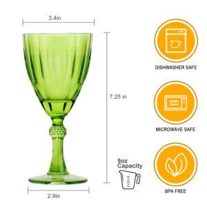 Clear Glass Goblet , Set of 6 Drinking Glasses with Stem , 10 oz Embossed Design | Wedding, Party Glass Set of 6 for Wine or Water (Multi-Color)