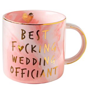 VILIGHT Best Wedding Officiant Mug - Funny Thank You Gifts - Pink Marble Ceramic Coffee Cup 11.5 Oz