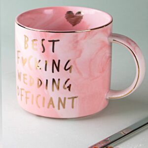 VILIGHT Best Wedding Officiant Mug - Funny Thank You Gifts - Pink Marble Ceramic Coffee Cup 11.5 Oz