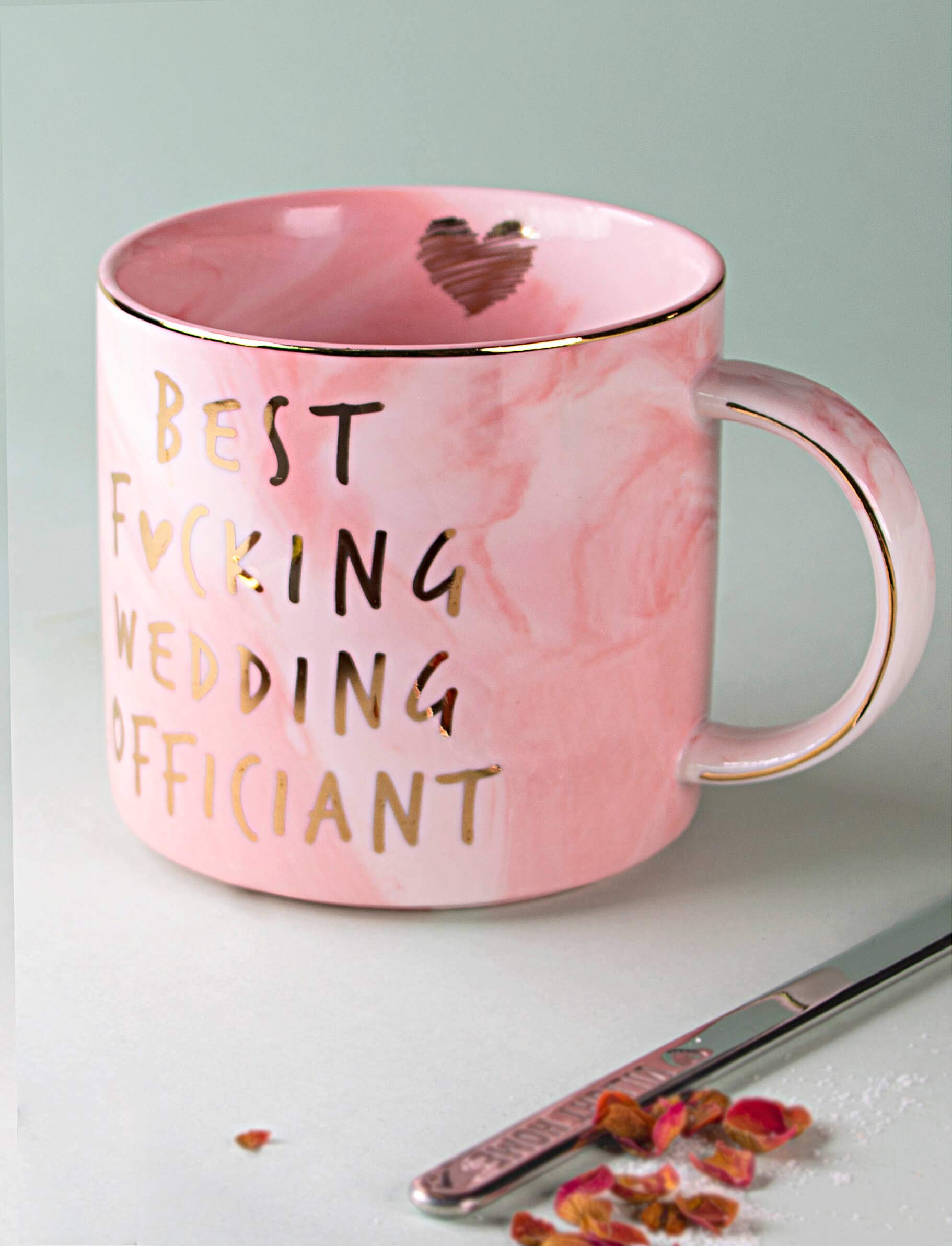 VILIGHT Best Wedding Officiant Mug - Funny Thank You Gifts - Pink Marble Ceramic Coffee Cup 11.5 Oz