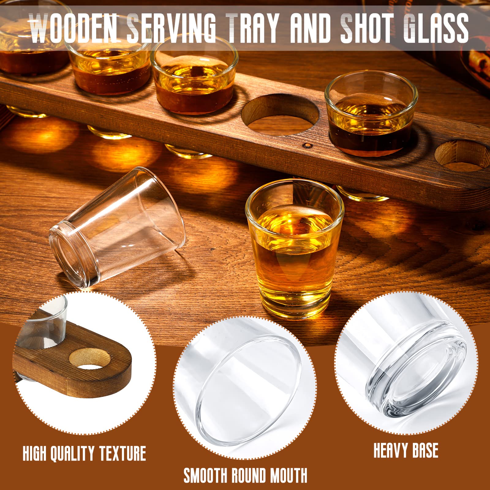 2 Pack Shot Glasses Serving Tray and Shot Glass Set Rustic Wooden Holder for Drinking Wood Shot Cup Tray Tequila Glass Set with Tray Whiskey Flight Board with Glasses for Party Restaurant Bar Display