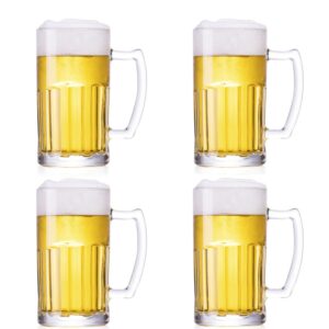 tusapam 4 pack heavy beer mugs, large beer glasses with handle, 20 ounce glass steins, classic beer mug glasses set