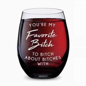 gsm brands stemless wine glass for women (favorite bitch to bitch about) made of unbreakable tritan plastic and dishwasher safe - 16 ounces