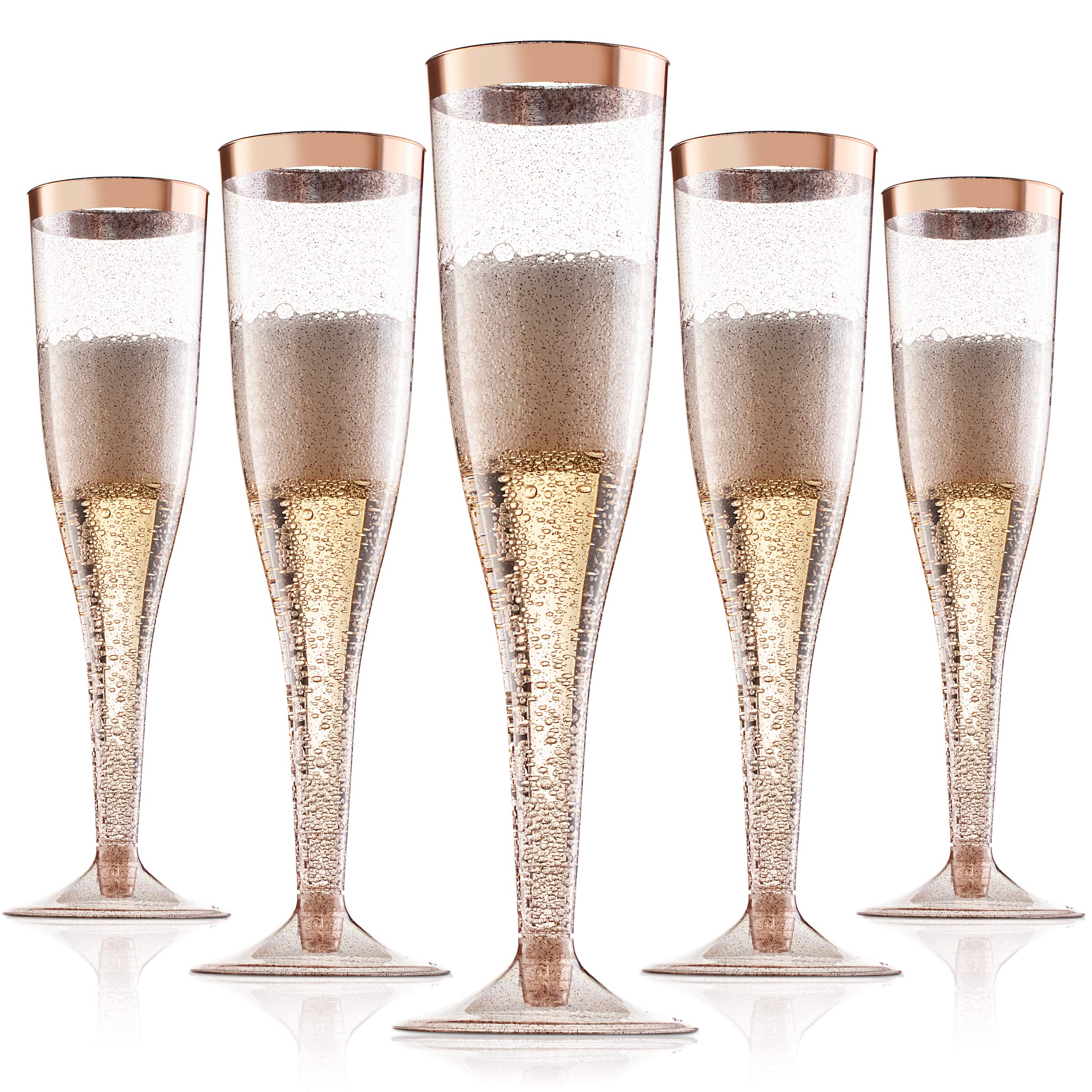 Rose Gold Plastic Champagne Flutes Disposable - Rose Gold Glitter with a Rose Gold Rim - [1 Box of 36 ] 6.5 Oz - Elegant Stylish Mimosa Glasses Perfect for Weddings Bachelorette Party, Events