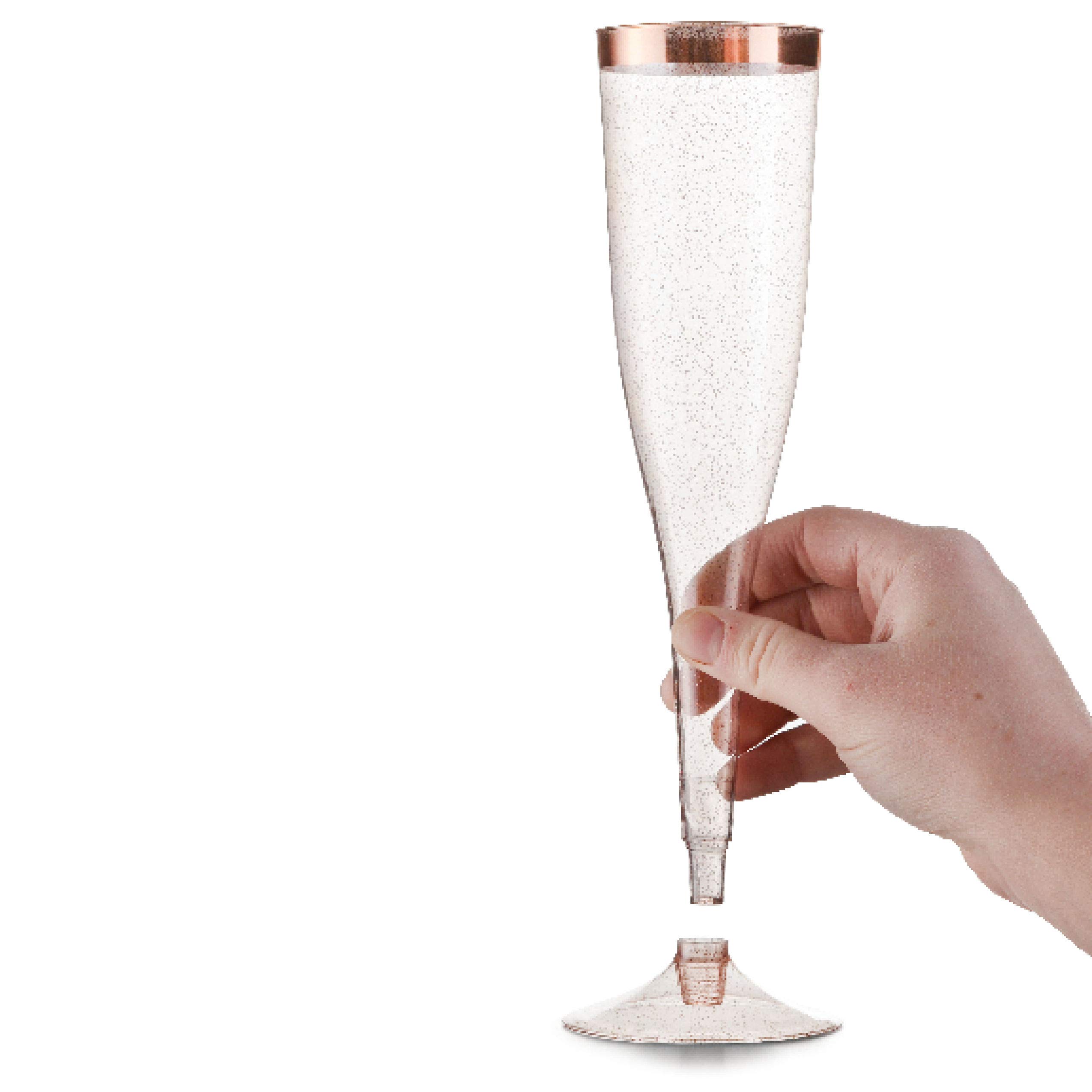 Rose Gold Plastic Champagne Flutes Disposable - Rose Gold Glitter with a Rose Gold Rim - [1 Box of 36 ] 6.5 Oz - Elegant Stylish Mimosa Glasses Perfect for Weddings Bachelorette Party, Events