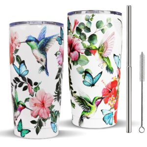 adalore hummingbird gifts for women 20oz with lid and straw stainless steel double wall vacuum insulated hummingbird tumbler - hummingbird gifts for bird lovers women