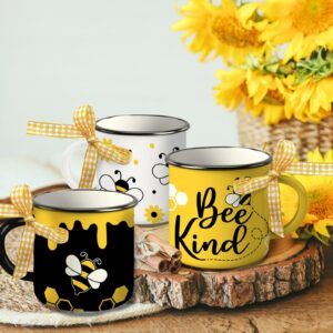 Paayna Bumble Bee Themed Spring Summer Mini Coffee Mug Set of 3, Bee Kind Honey Beehive Mini Coffee Cups for Tiered Tray Decor, Farmhouse Kitchen Coffee Bar Decorations Inspirational Housewarming Gift