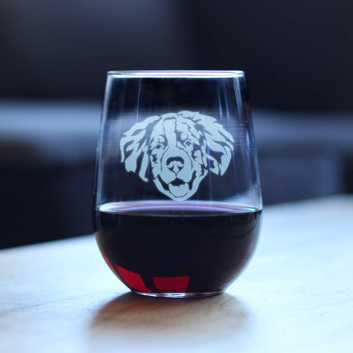 Bernese Mountain Dog Face Stemless Wine Glass - Cute Dog Themed Decor and Gifts for Moms & Dads of Berneses - Large 17 Oz