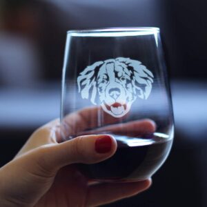 Bernese Mountain Dog Face Stemless Wine Glass - Cute Dog Themed Decor and Gifts for Moms & Dads of Berneses - Large 17 Oz