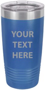 personalized add your custom text insulated stainless steel tumbler 20 oz travel coffee double-walled travelling car truck mug customizable (blue)