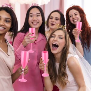 XUWAIDSGN Champagne Flute Acrylic Champagne Glasses Wedding Toasting Champagne Flute Goblet Plastic Reusable Unbreakable Champagne Cups for Bachelorette Wedding Bridal Shower Party (Pink, 10)