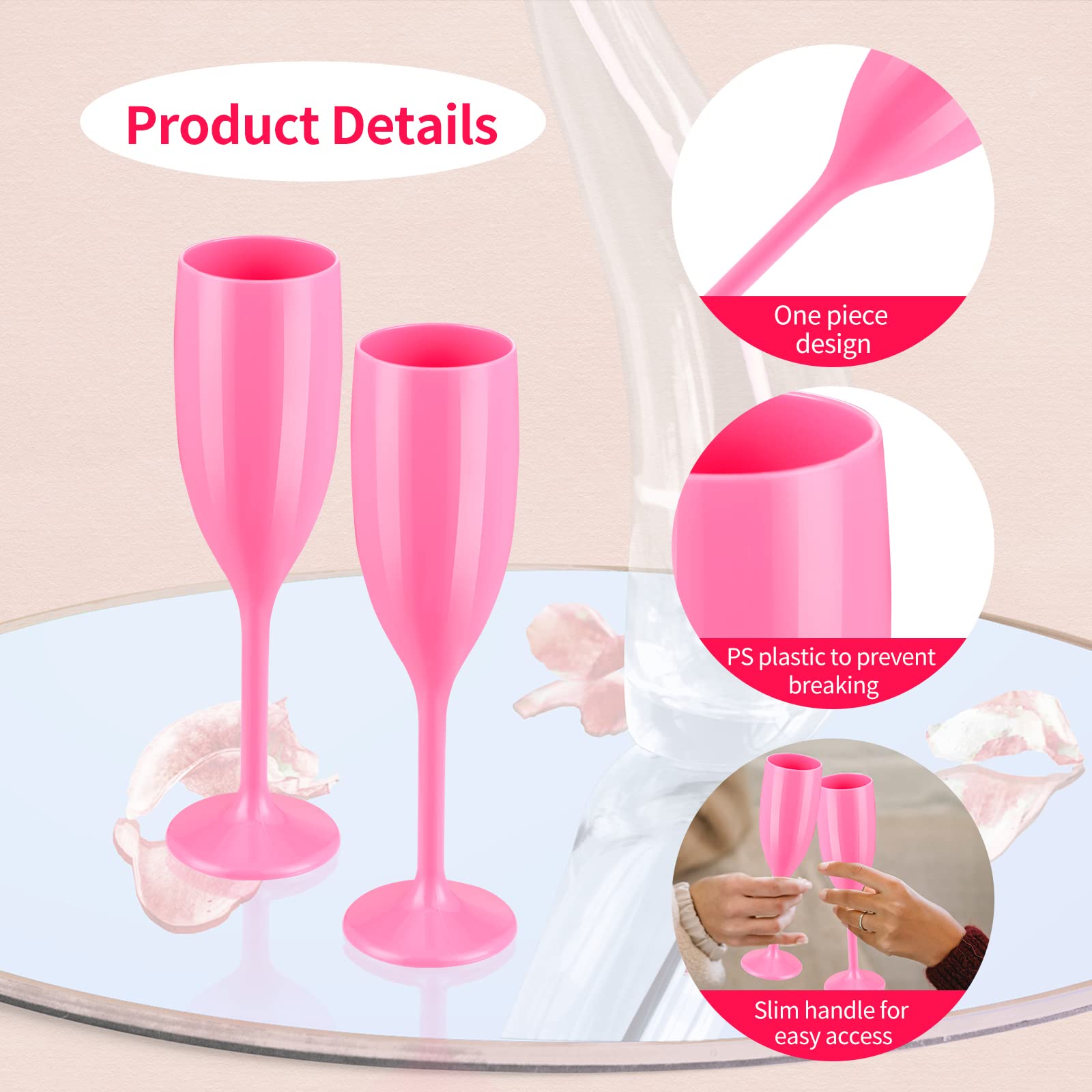 XUWAIDSGN Champagne Flute Acrylic Champagne Glasses Wedding Toasting Champagne Flute Goblet Plastic Reusable Unbreakable Champagne Cups for Bachelorette Wedding Bridal Shower Party (Pink, 10)