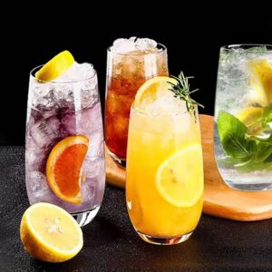 Ufrount Highball Glasses Set,Tall Drinking Cups Set of 8,Clear Water Glass Tumblers with Straws,16 OZ Glassware for Kitchen,Bar,Mojito,Cocktail,Juice,Mixed Drink,Water,Beer