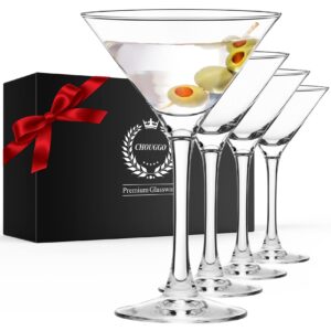 chouggo martini glasses set of 4, hand blown premium crystal cocktail glasses, for bar, martini, cosmopolitan, manhattan, gimlet, pisco sour - 9oz, clear