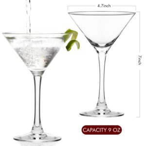 Chouggo Martini Glasses Set of 4, Hand Blown Premium Crystal Cocktail Glasses, for Bar, Martini, Cosmopolitan, Manhattan, Gimlet, Pisco Sour - 9Oz, Clear