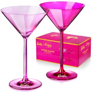 dragon glassware x barbie martini glasses, pink and magenta crystal glass, as seen in barbie the movie, large cosmopolitan and cocktail barware, 8 oz capacity, set of 2