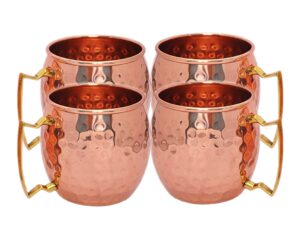 parijat handicraft set of 4 copper moscow mule mugs authentic and solid cups glasses hammered finished capacity- 16-ounce