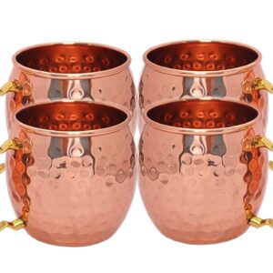 PARIJAT HANDICRAFT Set of 4 copper moscow mule mugs authentic and solid cups glasses hammered finished capacity- 16-Ounce