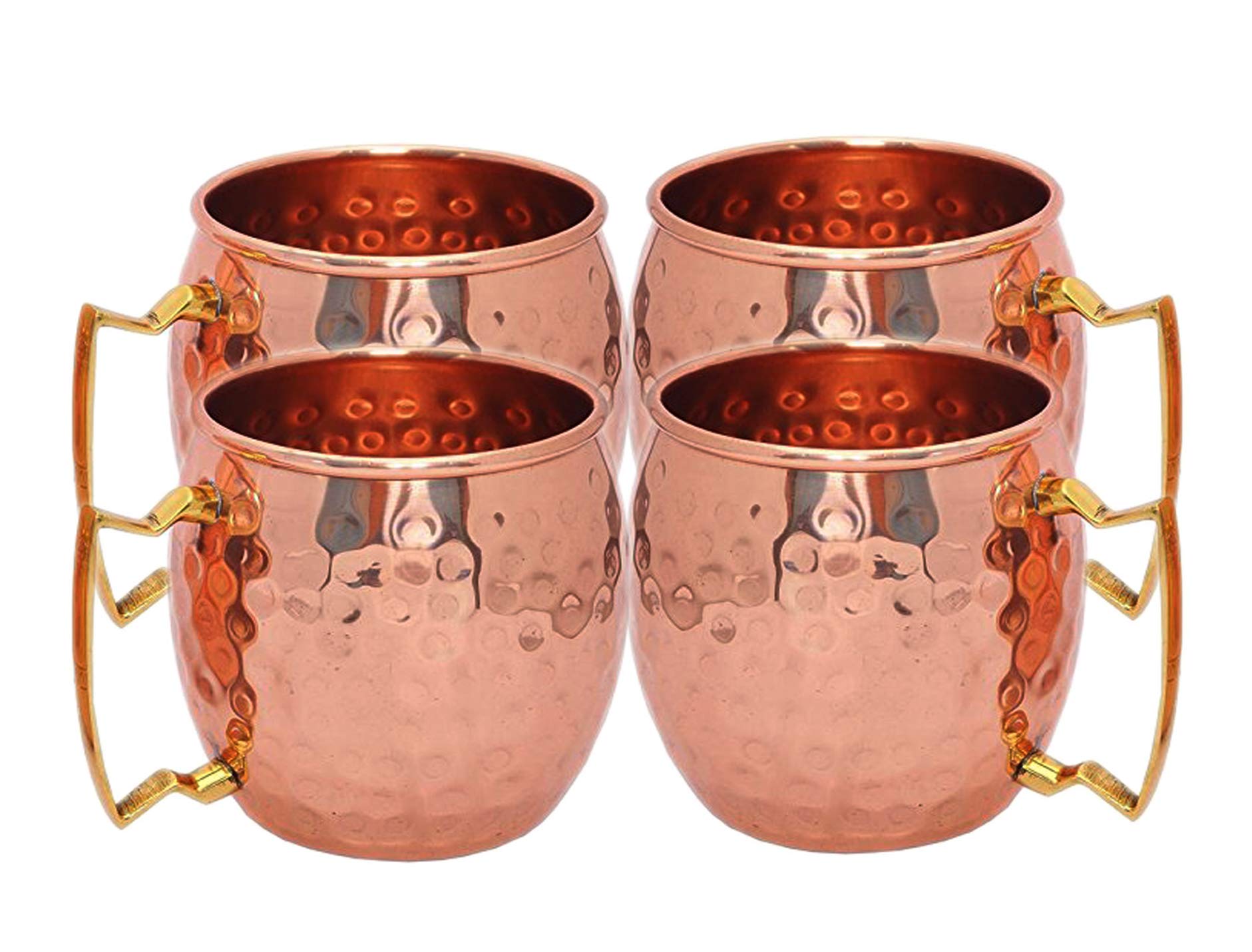 PARIJAT HANDICRAFT Set of 4 copper moscow mule mugs authentic and solid cups glasses hammered finished capacity- 16-Ounce