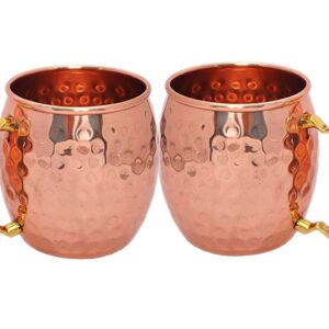 PARIJAT HANDICRAFT Set of 4 copper moscow mule mugs authentic and solid cups glasses hammered finished capacity- 16-Ounce