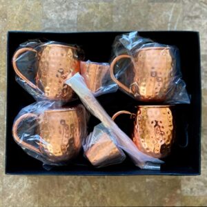 SciencePurchase Set of 4 Pure Copper Moscow Mule Mugs Gift Set with 4 Copper Cocktail Straws and 2 Shot Glasses, Each Hammered Mug Holds 18 Ounces