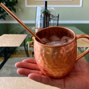 SciencePurchase Set of 4 Pure Copper Moscow Mule Mugs Gift Set with 4 Copper Cocktail Straws and 2 Shot Glasses, Each Hammered Mug Holds 18 Ounces