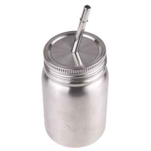 chictry stainless steel mason jar with lid and straw unbreakable dishwasher safe drinking tumbler cup for kids adult silver double-wall 500ml