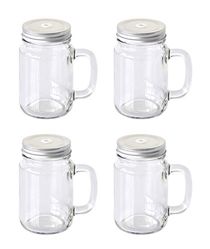 Mason Blank Sublimation transparent clear glass Jar Mugs 430ml with glass handles and straw drinking heat dye transfer 4 pieces