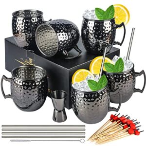linall moscow mule mugs- set of 6 gunmetal black plated 18oz stainless steel mug double jigger chilled drink cocktail mug (6pcs)