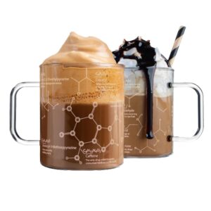 greenline goods glass coffee mug - 16 oz tumbler science of coffee glass (set of 2) - etched with coffee chemistry molecules