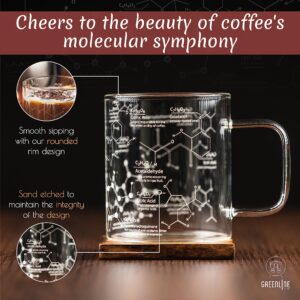 Greenline Goods Glass Coffee Mug - 16 oz Tumbler Science of Coffee Glass (Set of 2) - Etched with Coffee Chemistry Molecules
