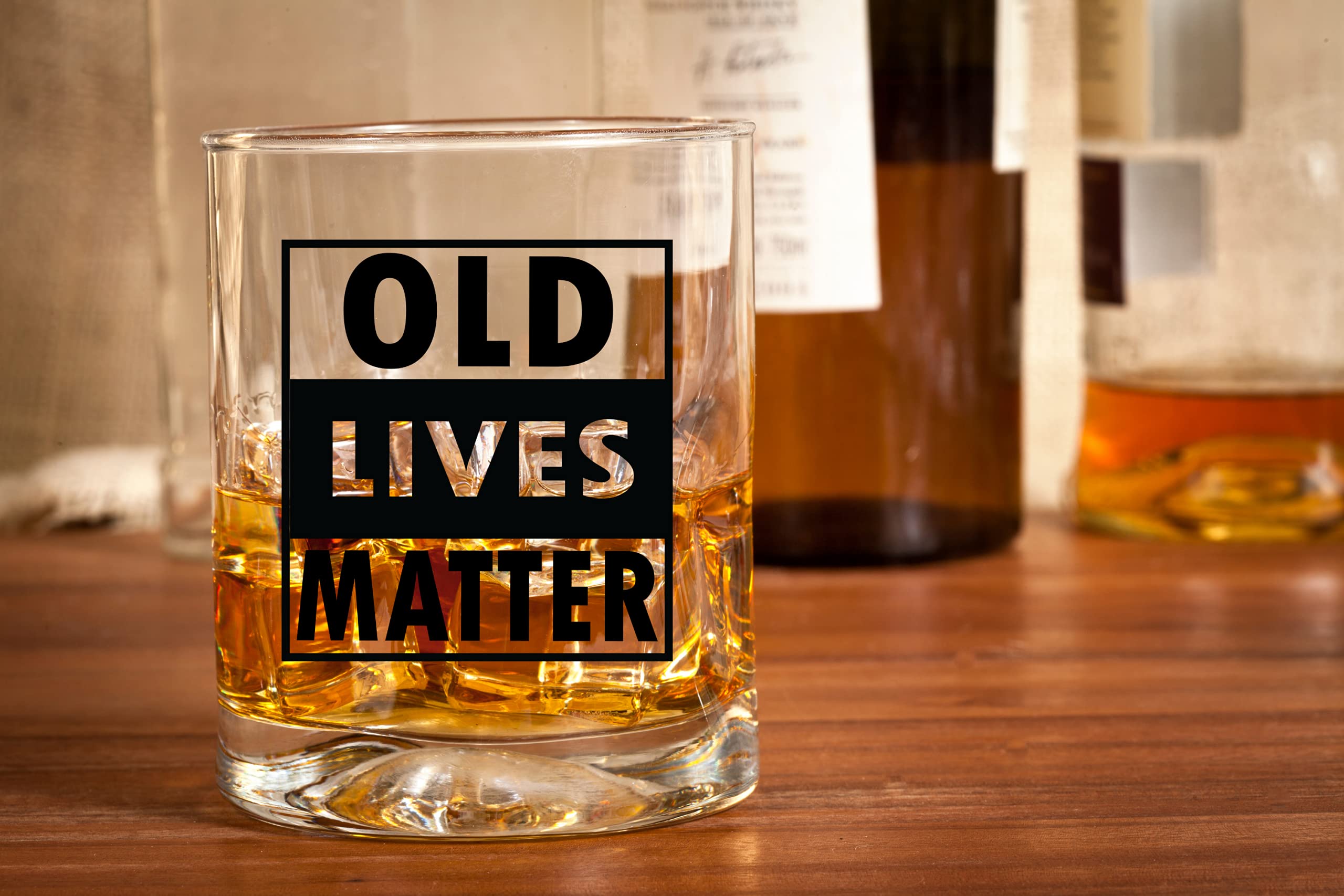 Old Lives Matter Whiskey Scotch Glass - 11oz - Funny Retirement or Birthday Gifts for Men - Unique Gag Gifts for Dad, Grandpa, Old Man, or Senior Citizen - Old Fashioned Whiskey Glasses