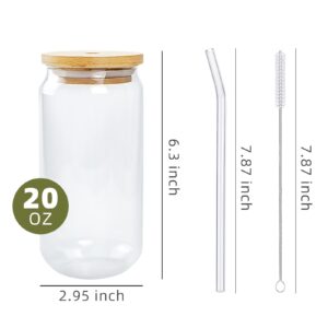 RTUDOPUYT 2 PC Glass Cups with Lids and Straws, 20 OZ Drinking Glasses Cup, Glass Iced Coffee Cup For Soda, Tea, Whiskey, Water, Gift
