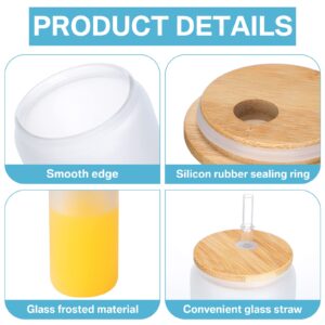 Sieral 16 oz Sublimation Glass Blanks, Beer Can Tumbler with Bamboo Lids and Glass Straws, Sublimation Jars Water Tumbler Cups for Coffee Juices Cocktail Wine DIY Gifts (20 Pieces)