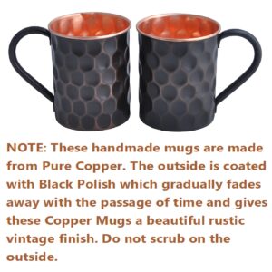 Staglife 20 Oz Honeycomb Black Matte Moscow Mule Pure Copper Mug Cups for Drinking Gifts for Him Her Genuine Copper Mugs for Moscow Mules Real Solid Tankard Cup Set of 2