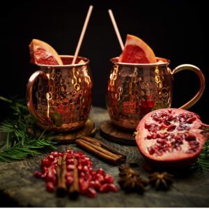 Moscow Mule Copper Mugs Set - 4 Authentic Handcrafted Copper Mugs (16 oz.) with 2 oz. Shot Glass, 4 Straws, 4 Solid Wood Coasters and Recipe Book - Gift Box Included