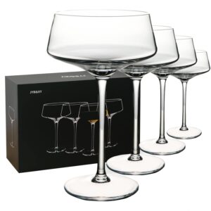 jyb&xy martini glasses set of 4 | 9 oz coupe glass classic cocktail glassware hand blown premium crystal glass for champagne, cocktail，wine，martini flutes
